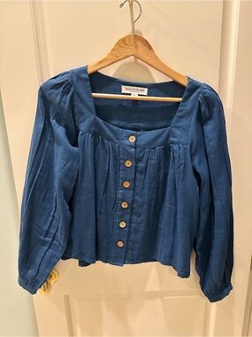 Emerson Fry Indigo Blue Button-Front Square Neck Blouse size S, worn twice
